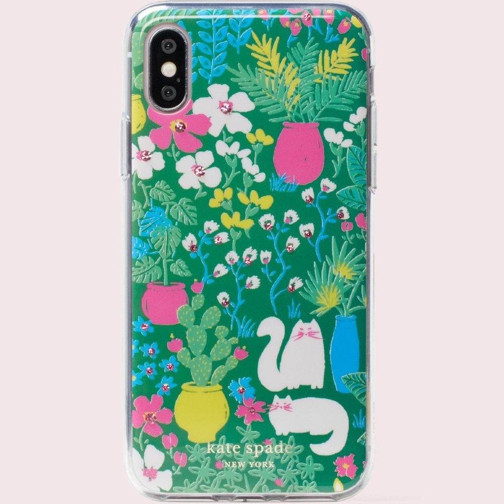 Kate Spade Jeweled Garden Posy iPhone XS/X Comold Case  Cats & Plants w Sparkle
